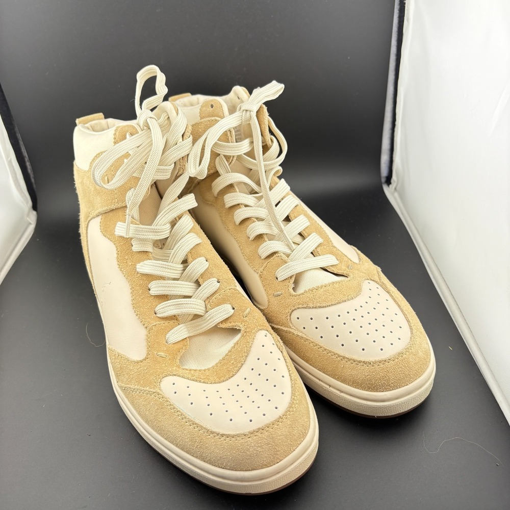 Polo Ralph Lauren Court High Men 11 Athletic Shoes Beige White Cow Suede Sneaker